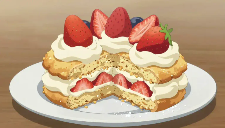 Visual representation of "shortcake" - A dessert made with a type of sweet, crumbly bread or biscuit, often paired with fruit and cream.