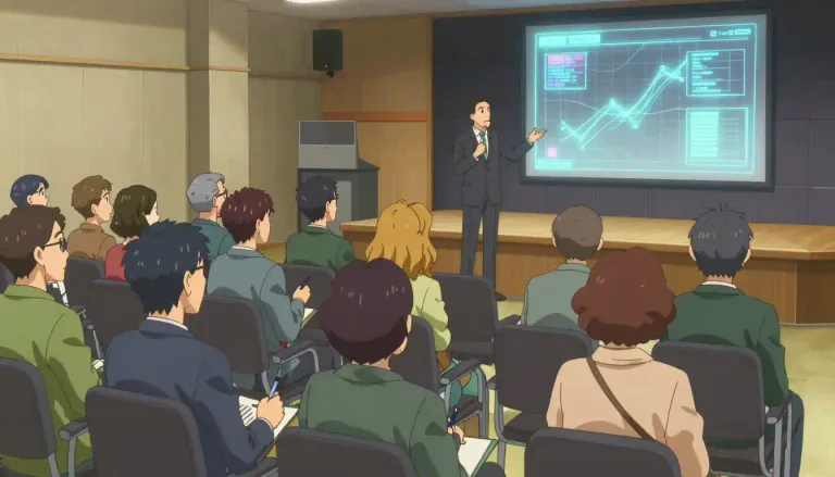 Visual representation of "conference" - A meeting of people who discuss business or exchange knowledge.