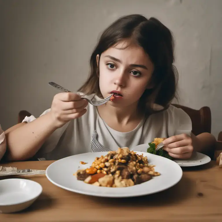 Visual representation of "pick through" - To eat only small amounts of food because you do not feel well or do not like the food