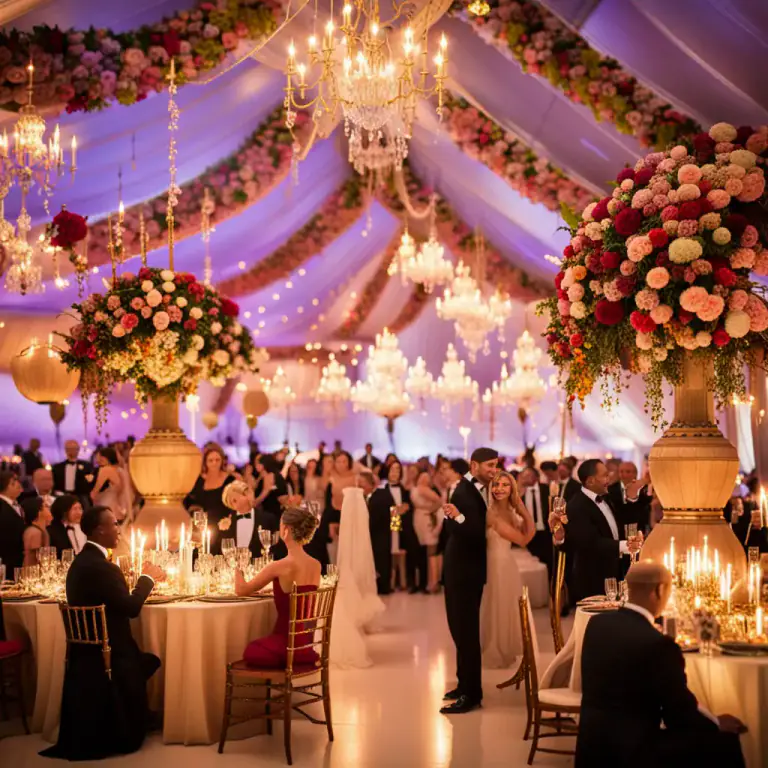 Visual representation of "tent" - A large and luxurious fabric shelter used for social events.