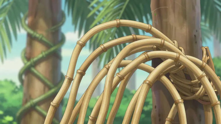 Visual representation of "rattan" - A kind of long, thin, and flexible stick that comes from a type of climbing palm tree.