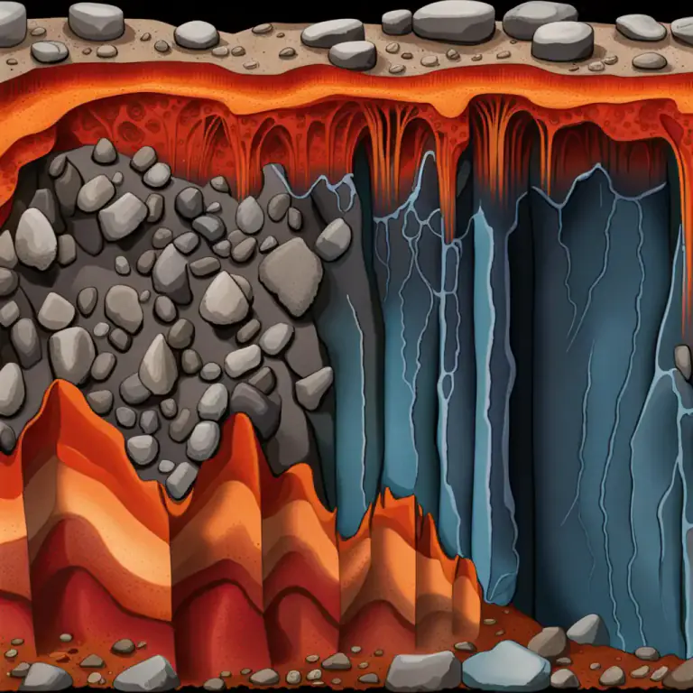 Visual representation of "intrusion" - In geology, it is the entry of magma or lava into preexisting rock.