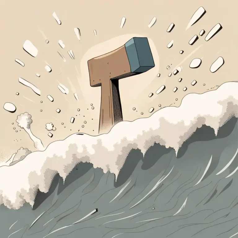 Visual representation of "sledgehammer" - To hit or beat something with a lot of force, like using a sledgehammer.