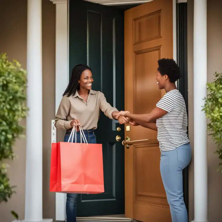 Visual representation of "bring something home to somebody" - To deliver something to someone's home.