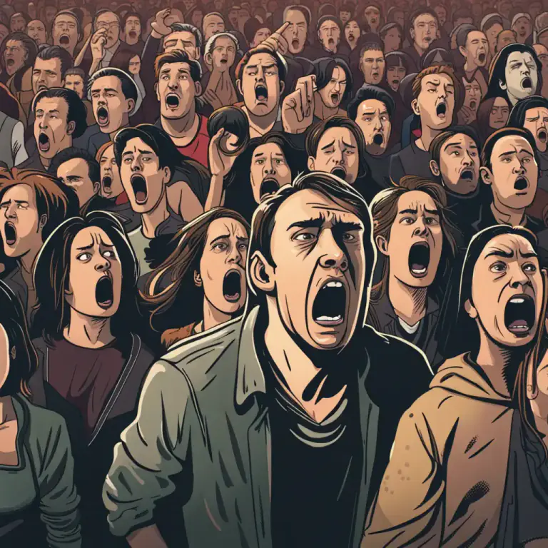 Visual representation of "groan with" - To express a negative emotion or complain in a deep voice