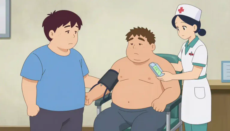 Visual representation of "obese" - Very overweight, especially so much it could harm health.