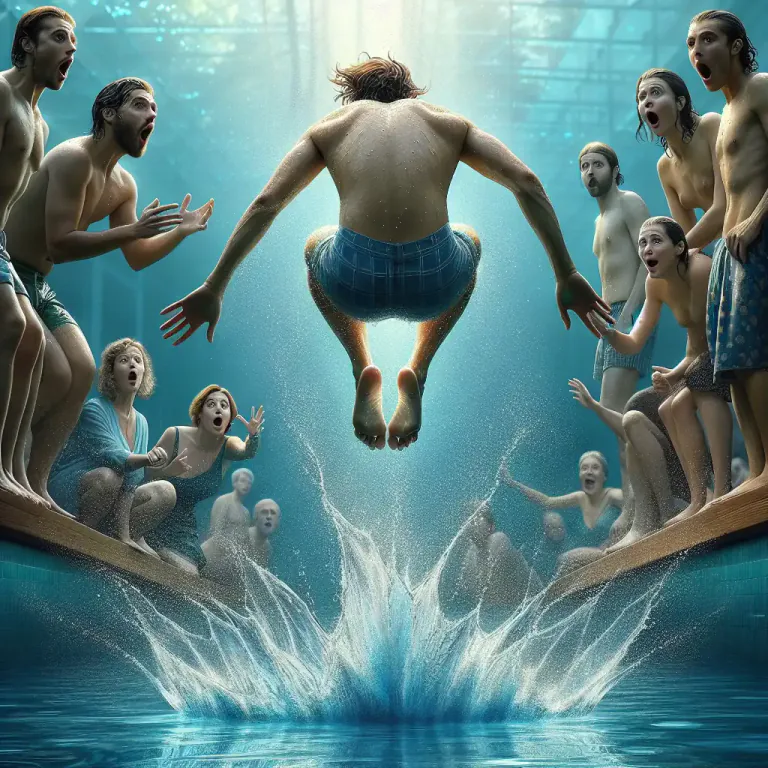 Visual representation of "cannonball" - A form of jump into water where the person curls into a ball shape to make a big splash