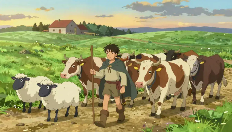 Visual representation of "herdsman" - A person who takes care of large groups of domestic animals like cows, sheep or goats.