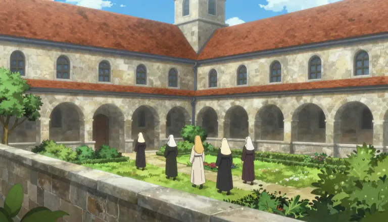 Visual representation of "convent" - A building where a group of women called nuns live together, away from the outside world. They devote their lives to religion.