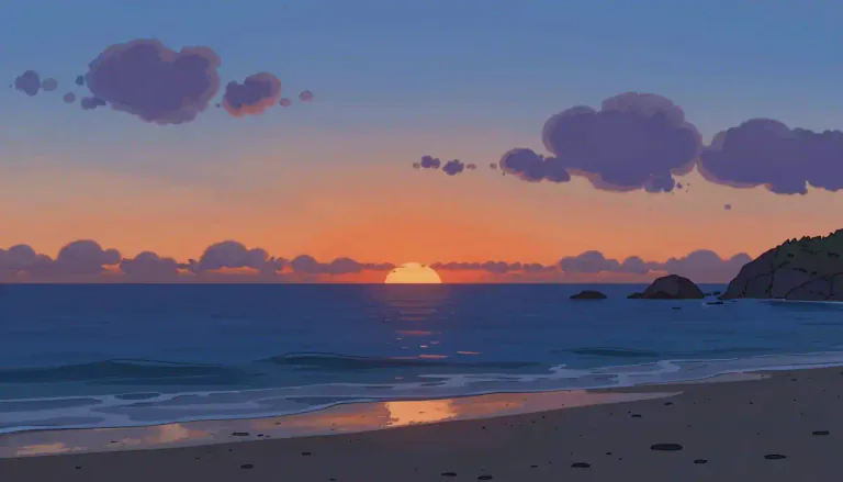 Visual representation of "twilight" - The time of day when the sun is just below the horizon, especially the period between sunset and dark.