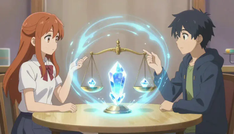 Visual representation of "dialectic" - A way of discussing or examining ideas, where you compare and argue about two opposite things to find out the truth.