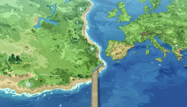 Visual representation of "isthmus" - A narrow strip of land connecting two larger areas of land