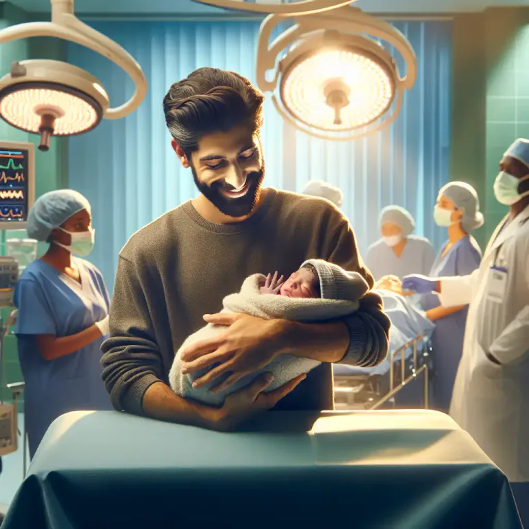 Visual representation of "caesarean" - A surgical operation for delivery of a baby, where a cut is made through the mother's lower abdomen and womb.