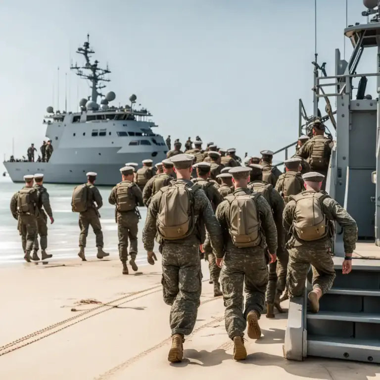 Visual representation of "marine" - a soldier who serves both on ships and on land