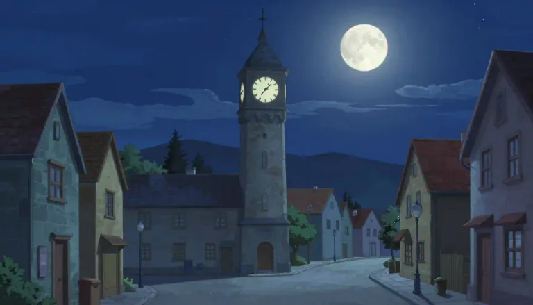Visual representation of "midnight" - The middle of the night, specifically 12 o'clock at night.
