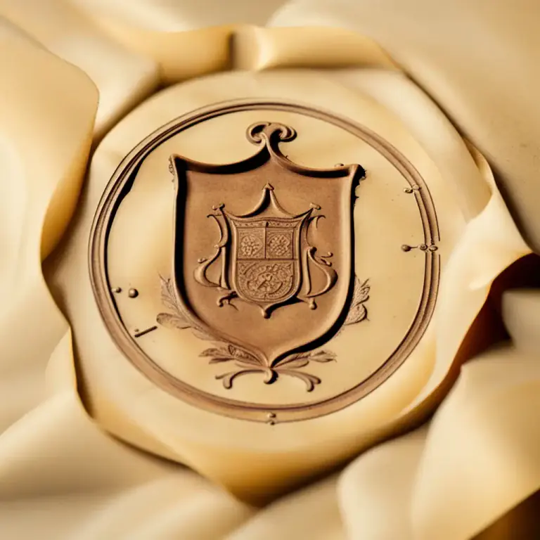 Visual representation of "seal" - A piece of paper, metal or wax with a design stamped on it, which is attached to an official document to prove that it's genuine or to make it official