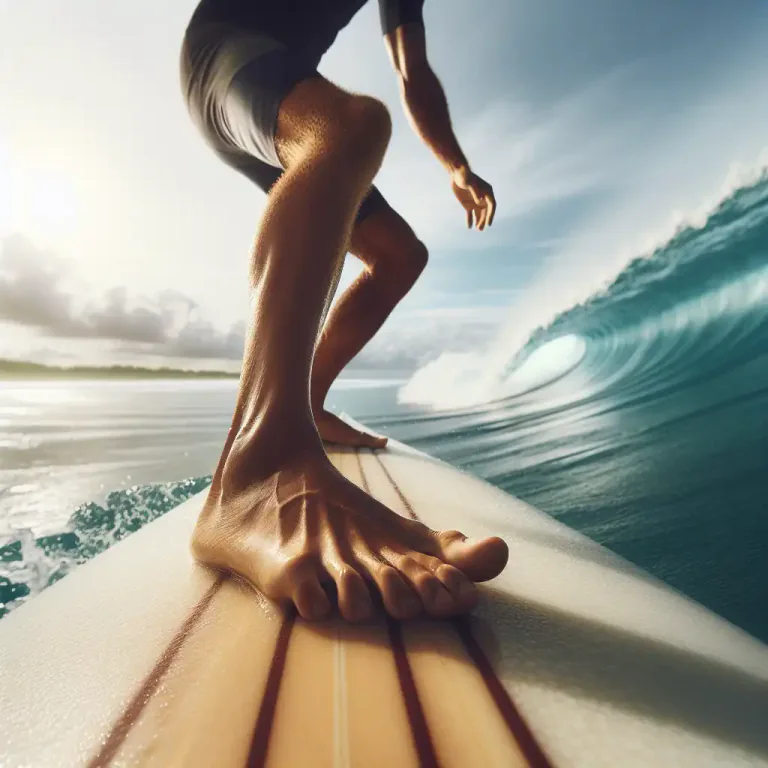 Visual representation of "goofy" - In surfing or snowboarding, describes foot position with right foot leading.