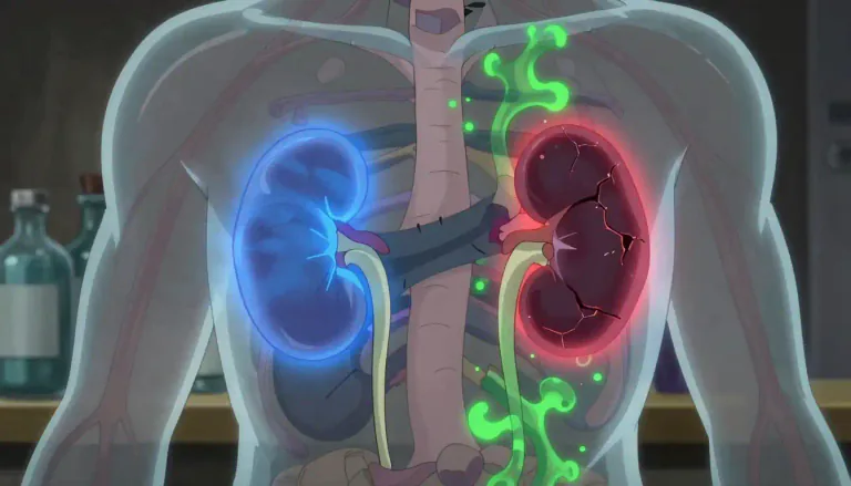 Visual representation of "nephrotoxicity" - The harmful effects on the kidneys due to exposure to toxic substances.