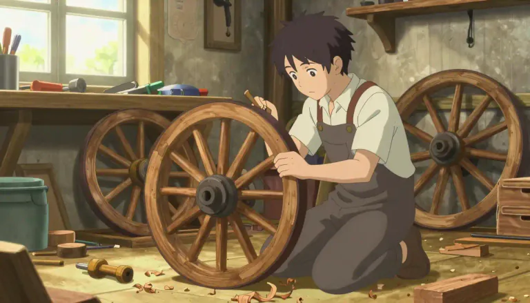 Visual representation of "wheelwright" - A person who makes or repairs wheels for vehicles, like carts or wagons.