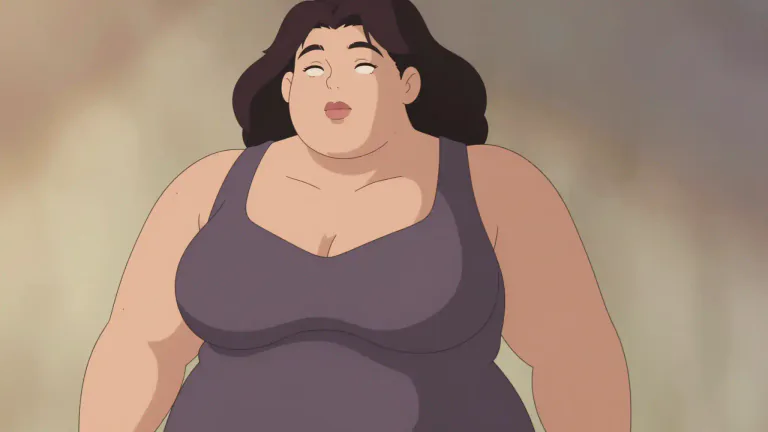 Visual representation of "buxom" - A woman who is buxom has a large, full figure, and big breasts.