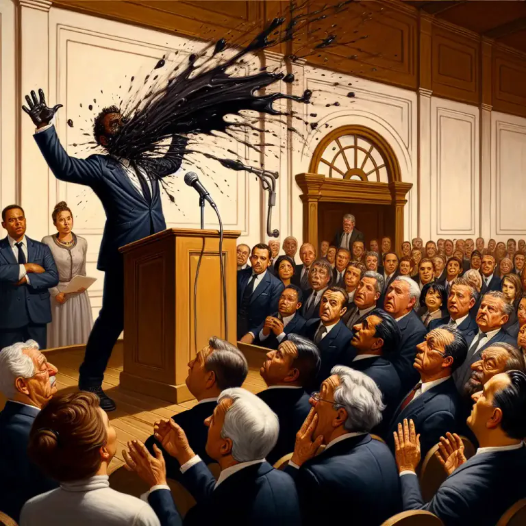 Visual representation of "bespatter" - To damage someone's character or reputation with false or damaging statements.