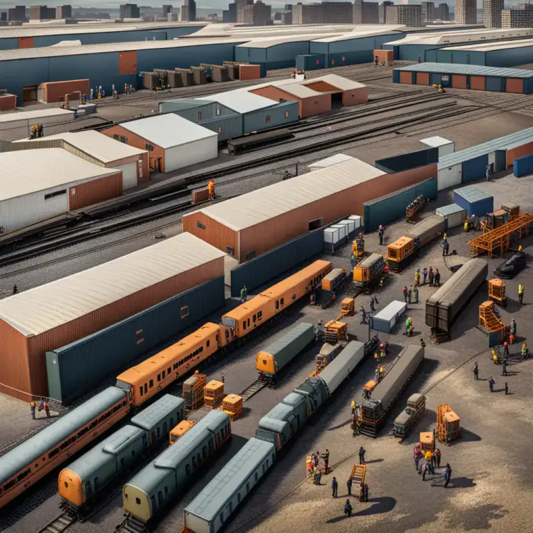 Visual representation of "yard" - An area used for a specific purpose, such as repairs or storage, in industries like rail, ship, or lumber.
