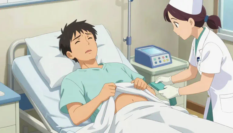 Visual representation of "priapism" - A medical condition where a man's penis stays erect for a long time, often causing pain, and not related to sexual excitement.