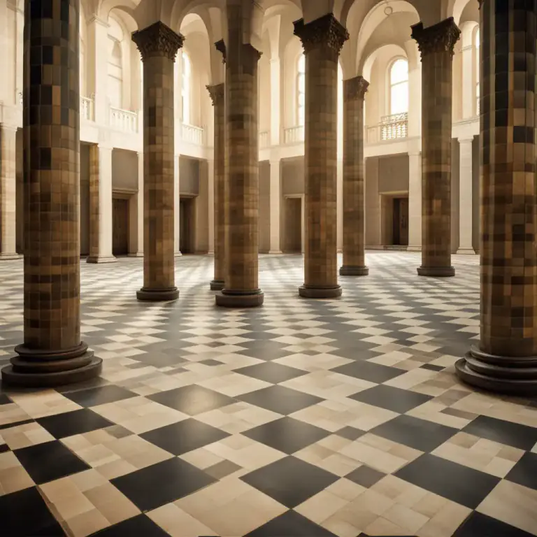 Visual representation of "draughtboard" - A type of pattern used on the floor of a building, made from alternate dark and light squares.