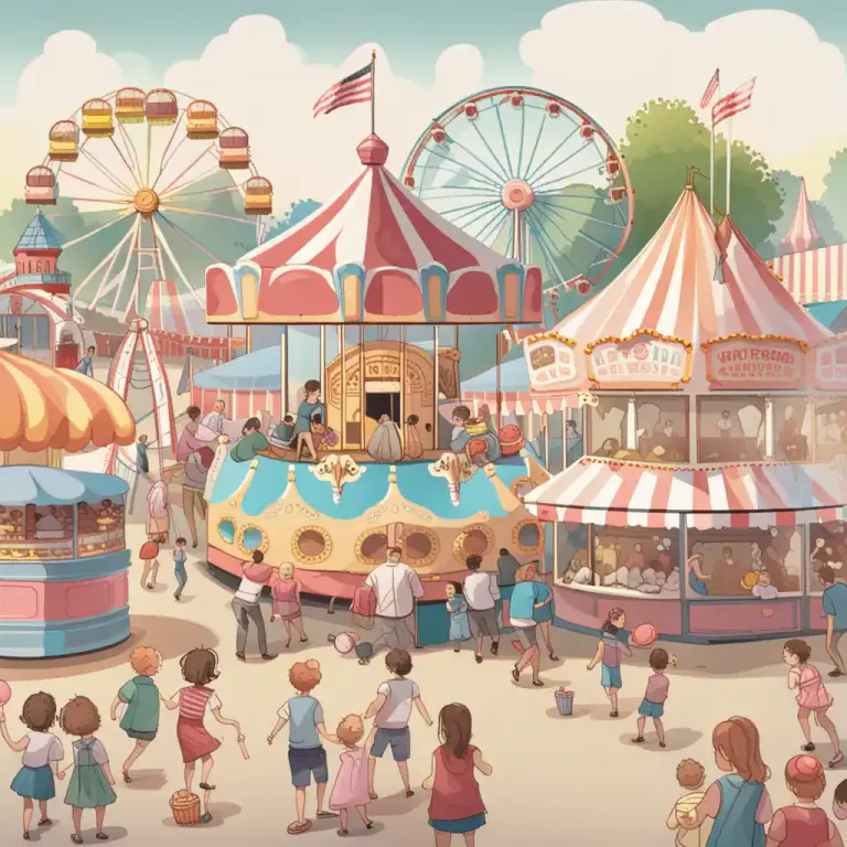 Visual representation of "carnival" - A funfair with games, rides, and food stalls