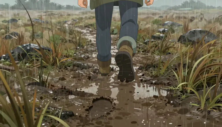 Visual representation of "boggy" - Consisting of, or similar to, a bog or marsh; wet and muddy.