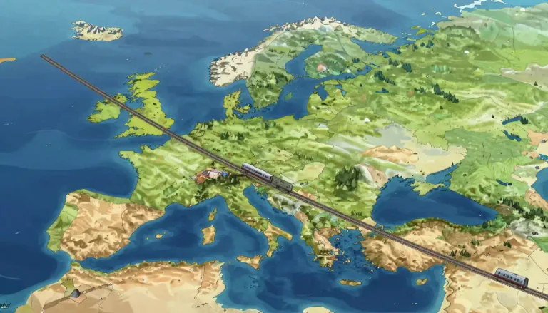 Visual representation of "transcontinental" - Something that is transcontinental extends across or happens across an entire continent.