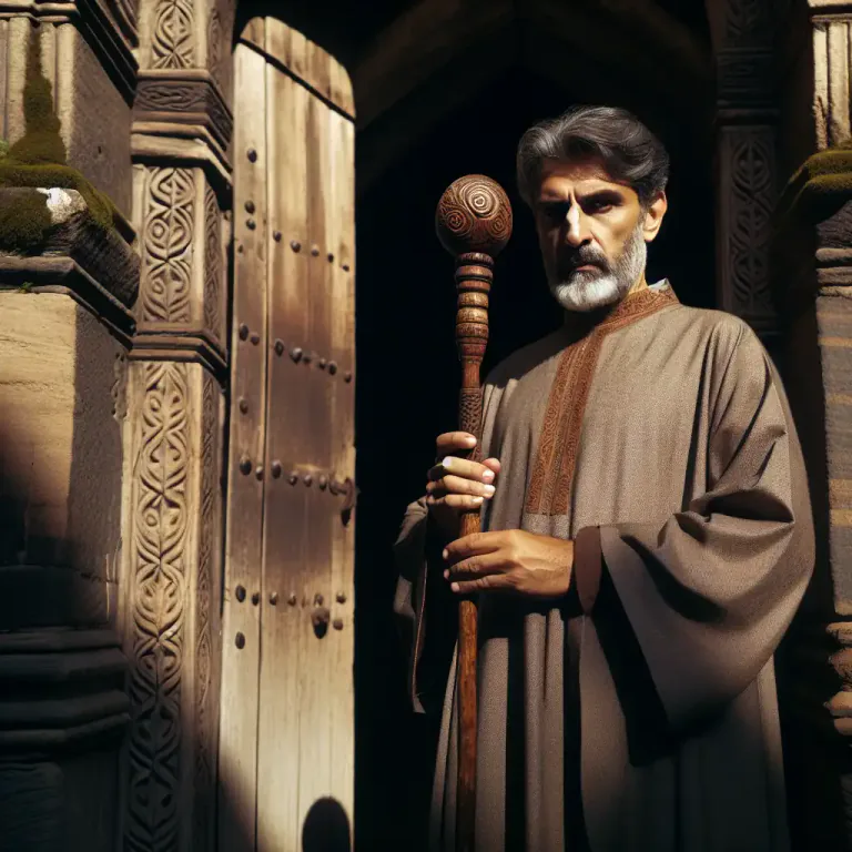 Visual representation of "doorkeeper" - In the Bible, a person who has the duty to watch and control who enters or leaves the church or temple.