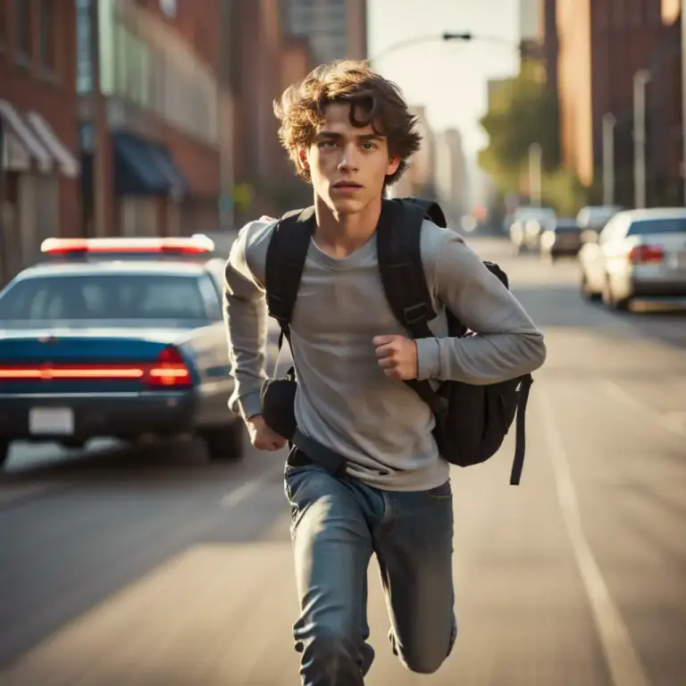 Visual representation of "runaway" - A person who has left or run away from somewhere, often a young person running away from home.