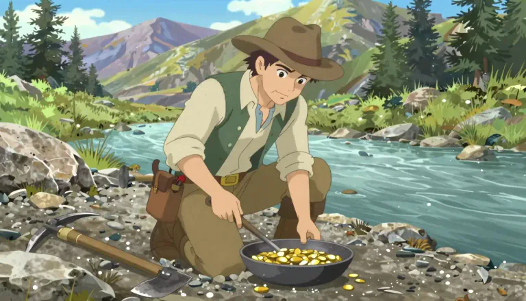 Visual representation of "prospector" - A person who searches for mineral deposits, especially by looking for gold and silver.