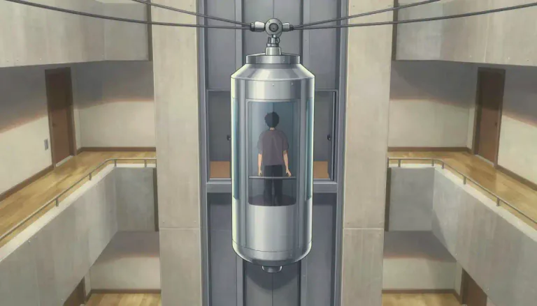 Visual representation of "elevator" - A system of transport for moving goods or people vertically between floors in a building.