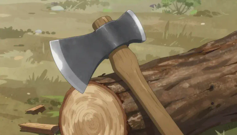 Visual representation of "axe" - A tool with a heavy, sharp blade used to chop wood.