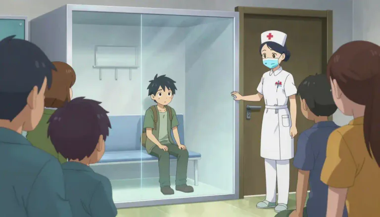 Visual representation of "quarantine" - A period of time when a person or animal that has a disease is kept away from others to prevent the disease from spreading