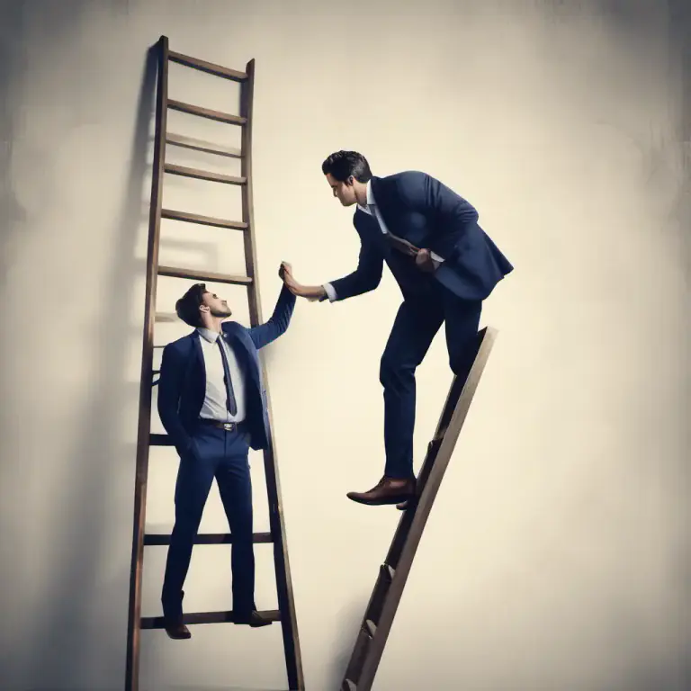 Visual representation of "make it with somebody" - Achieve success or progress in a particular area with the help or support of somebody.
