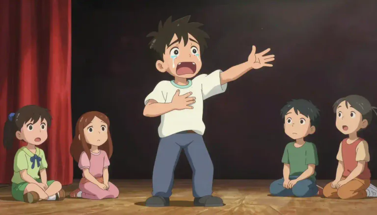Visual representation of "emote" - To show emotions openly, especially while acting.