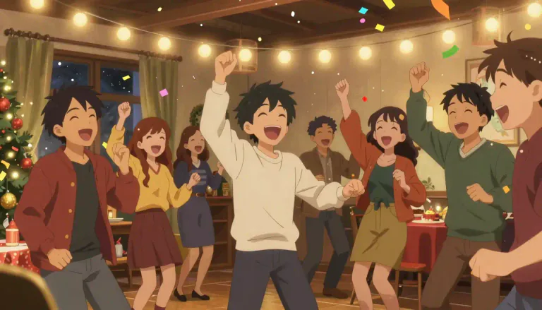 Visual representation of "gaiety" - The state of being happy and excited, often in a social setting.