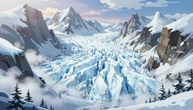 Visual representation of "glaciation" - The process, condition, or result of being covered by glaciers or ice sheets.