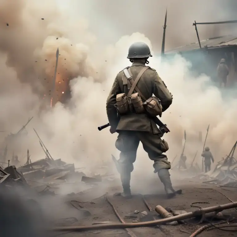 Visual representation of "a baptism of fire" - A soldier's first experience in battle