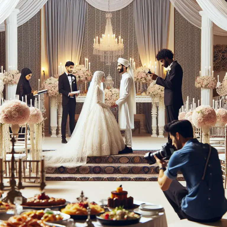 Visual representation of "wedding" - The act, process, or business of photographers, caterers, etc., providing services for weddings.
