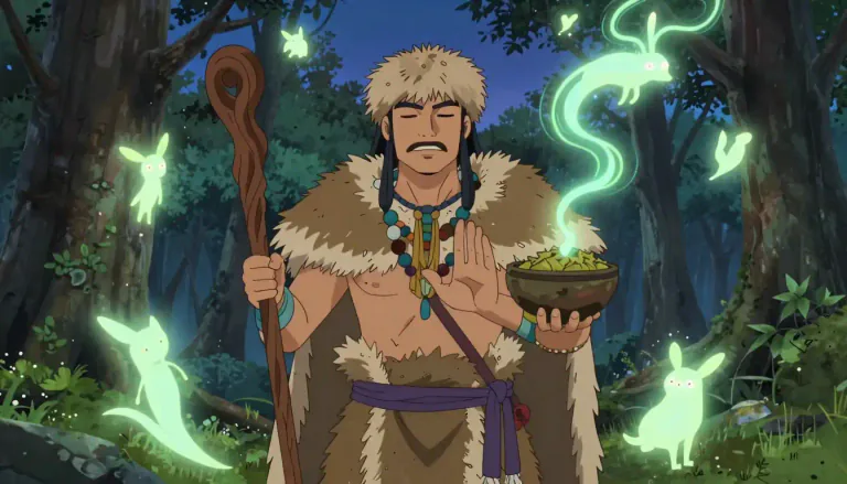 Visual representation of "shaman" - A person who is believed to have the power to communicate with spirits, especially to predict the future or to heal sickness.