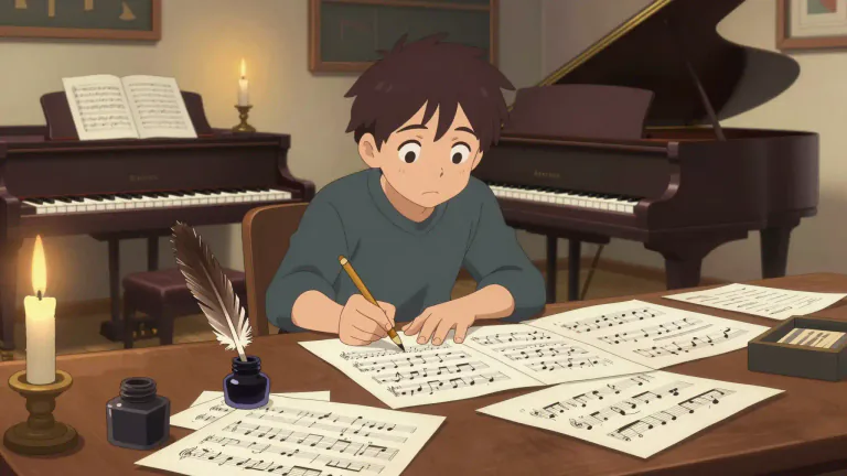 Visual representation of "opus" - A piece of music written by a composer or a set of pieces by a composer