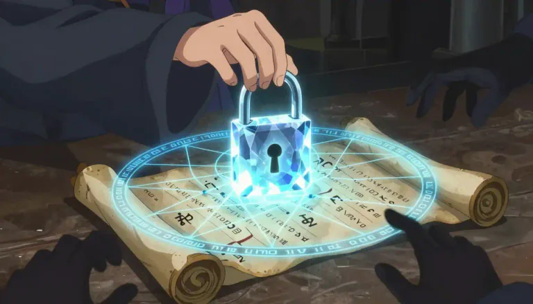 Visual representation of "cryptographically" - In a manner relating to the techniques used for securing information through codes.