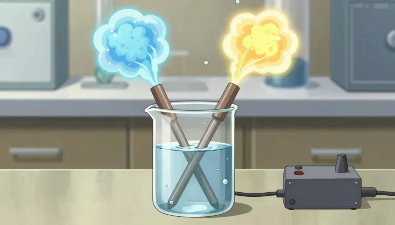 Visual representation of "electrolysis" - A process where electricity is used to break down a substance into its separate elements.