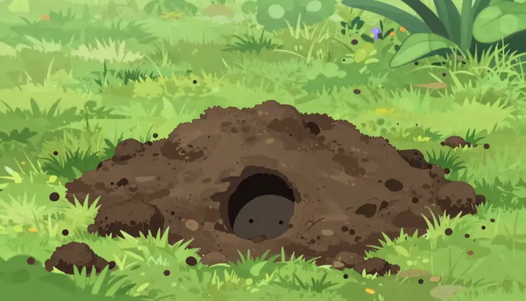 Visual representation of "molehill" - The small pile of dirt caused by a mole digging under the ground.