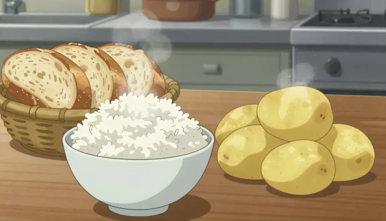 Visual representation of "starchy" - Relating to or containing a lot of starch.