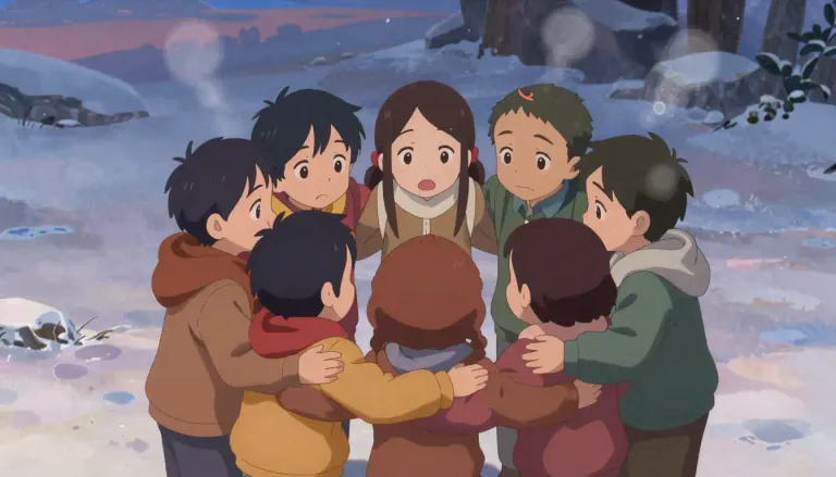 Visual representation of "huddle" - To come close together in a group